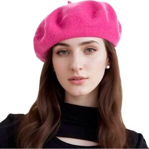 Chic Color Pop Fuchsia French Beret 100% Czech Wool Headwear Basque Hat